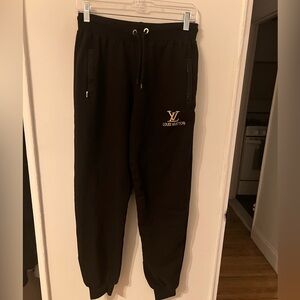 black designer logo louis vuitton sweatpants size medium large zipper pockets